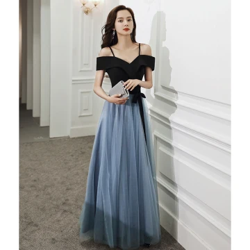 Chic Belle Noire Noeud Robe De Bal 2021 Princesse Bretelles Spaghetti Manches Courtes Dos Nu Longue Promo Robe De Ceremonie
