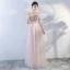 Chic / Belle Perle Rose Robe De Bal 2018 Princesse En Dentelle Appliques Cristal De l'épaule Dos Nu Sans Manches Longue Robe De Ceremonie