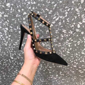 Chic Beautiful Black Evening Party Rivet Womens Sandals 2020 8 Cm Stiletto Heels Pointed Toe Sandals