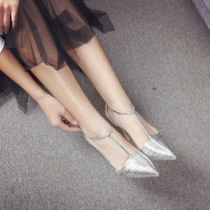 Chic Beautiful Silver Evening Party Leather Womens Shoes 2020 Patent Leather T Strap 10 Cm Stiletto Heels Pointed Toe Heels