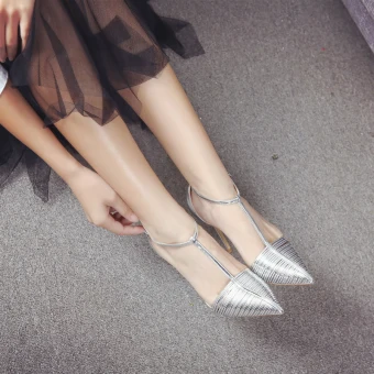 Chic Beautiful Silver Evening Party Leather Womens Shoes 2020 Patent Leather T Strap 10 Cm Stiletto Heels Pointed Toe Heels
