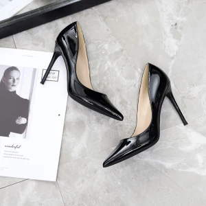 Chic Belle Noire Bureau Ol Escarpins 2020 Cuir Verni 10 Cm Talons Aiguilles À Bout Pointu Escarpins