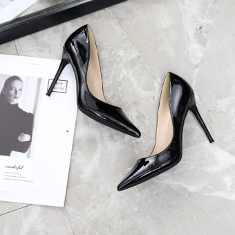 Chic Belle Noire Bureau Ol Escarpins 2020 Cuir Verni 10 Cm Talons Aiguilles À Bout Pointu Escarpins