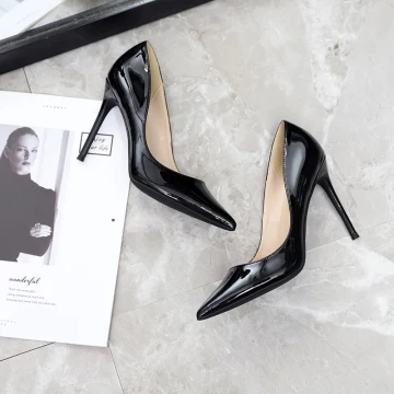 Chic Belle Noire Bureau Ol Escarpins 2020 Cuir Verni 10 Cm Talons Aiguilles À Bout Pointu Escarpins