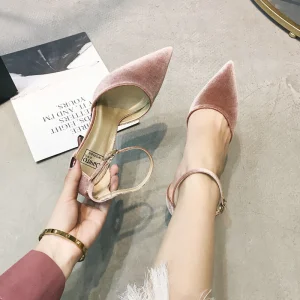 Chic Belle Rougissant Rose Dansant Daim Chaussures Femmes 2020 Bride Cheville 10 Cm Talons Aiguilles À Bout Pointu Talons