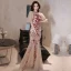 Charming Champagne Sequins Evening Dresses  2021 Trumpet / Mermaid High Neck Short Sleeve Floor-Length / Long Evening Party Formal Dresses