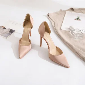 Modest Simple Nude Street Wear Womens Shoes 2020 Satin 10 Cm Stiletto Heels Pointed Toe Heels