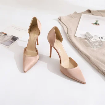 Proste Simple Ecru Zużycie Ulicy Buty Damskie 2020 Satyna 10 Cm Szpilki Szpiczaste Na Obcasie