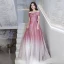 Fashion Gradient-Color Candy Pink Sequins Prom Dresses 2021 A-Line / Princess Off-The-Shoulder Short Sleeve Backless Bow Floor-Length / Long Evening Party Formal Dresses