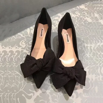 Chic Belle Noire Désinvolte Noeud Escarpins 2020 5 Cm Talons Aiguilles À Bout Pointu Escarpins