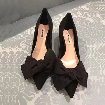 Mooie Prachtige Zwarte Toevallig Strik Pumps 2020 5 Cm Naaldhakken Stiletto Spitse Neus Pumps