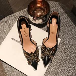 Chic Belle Noire Soirée Rivet Escarpins 2020 8 Cm Talons Aiguilles À Bout Pointu Escarpins