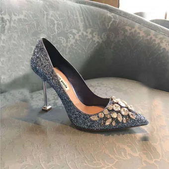 Sparkly Sky Blue Evening Party Rhinestone Pumps 2020 Sequins 9 Cm Stiletto Heels Pointed Toe Pumps
