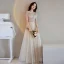 Charmant Champagne Perle Paillettes Robe De Bal 2021 Princesse De l'épaule Manches Courtes Longue Promo Robe De Ceremonie