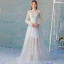 Elegant Sky Blue Summer Evening Dresses  2018 A-Line / Princess Lace Flower Beading Scoop Neck Backless Long Sleeve Sweep Train Formal Dresses