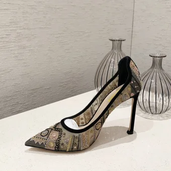 Classy Black Prom Embroidered Pumps 2020 Lace 9 Cm Stiletto Heels Pointed Toe Pumps