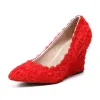 Chic / Belle Rouge Promo Chaussures Femmes 2020 Appliques 8 cm À Bout Pointu Compensées