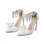 Charming Ivory Evening Party Crystal Womens Shoes 2020 Rhinestone Tassel Ankle Strap 11 cm Stiletto Heels Pointed Toe Heels