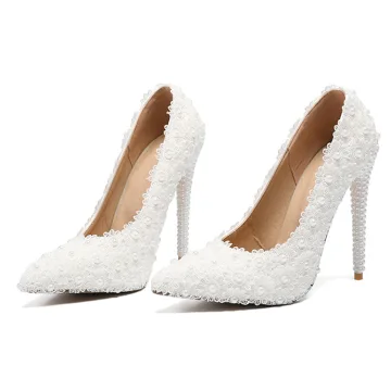 Élégant Ivoire En Dentelle Fleur Promo Escarpins 2020 Perle 11 Cm Talons Aiguilles À Bout Pointu Escarpins