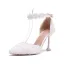 Élégant Ivoire Promo Chaussures Femmes 2020 Perle En Dentelle Fleur Bride Cheville 8 cm Talons Aiguilles À Bout Pointu Talons