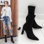 High-end Modest / Simple Black Street Wear Womens Boots 2020 Leather Suede 8 cm Stiletto Heels Pointed Toe Boots