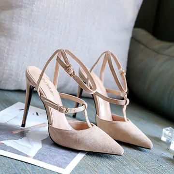 Mode Nues Vêtement De Rue Cuir Sandales Femme 2020 Bride Cheville 10 Cm Talons Aiguilles À Bout Pointu Sandales