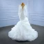 High-end Ivory Handmade  Beading Pearl Wedding Dresses 2021 Trumpet / Mermaid Cascading Ruffles Scoop Neck Long Sleeve Chapel Train Wedding