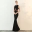 Sexy Noire Robe De Soirée 2018 Trompette / Sirène Transparentes Perlage Encolure Dégagée Sans Manches Longue Robe De Ceremonie