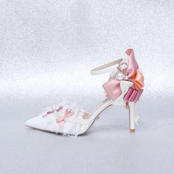 Charmant Ivoire Promo Chaussures Femmes 2020 En Dentelle Perle Noeud Bride Cheville 9 Cm Talons Aiguilles À Bout Pointu Talons Hauts