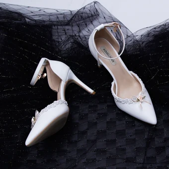 Elegant Ivory Cocktail Party Womens Shoes 2020 Ankle Strap Bow 9 Cm Stiletto Heels Pointed Toe Heels