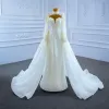 High-end Luxury / Gorgeous Ivory Handmade  Beading Pearl Sequins Wedding Dresses 2021 Trumpet / Mermaid High Neck Long Sleeve Court Train Wedding
