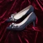 Elegant Black Cocktail Party Leather Glitter Pumps 2020 Pearl Lace Flower 7 cm Stiletto Heels Pointed Toe Pumps