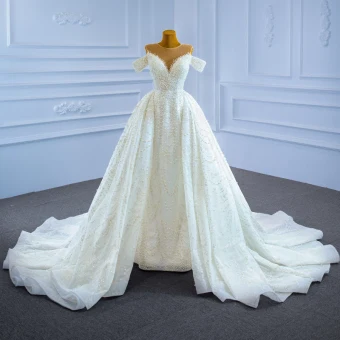 Illusion High End Ivory Beading Pearl Wedding Dresses 2021 A Line Princess Scoop Neck Glitter Sleeveless Sequins Cathedral Train Wedding