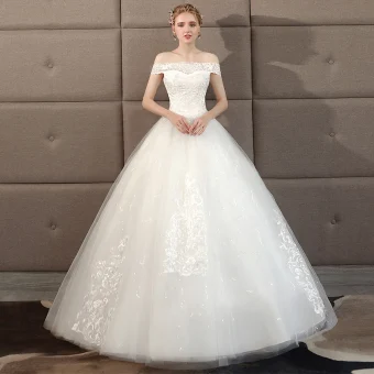 Affordable Ivory Wedding Dresses 2018 Ball Gown Lace Flower Off The Shoulder Backless Floor Length Long Wedding