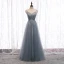 Charmant Gris Robe De Soirée 2020 Princesse Bretelles Spaghetti Perlage Cristal Paillettes Sans Manches Dos Nu Longue Robe De Ceremonie