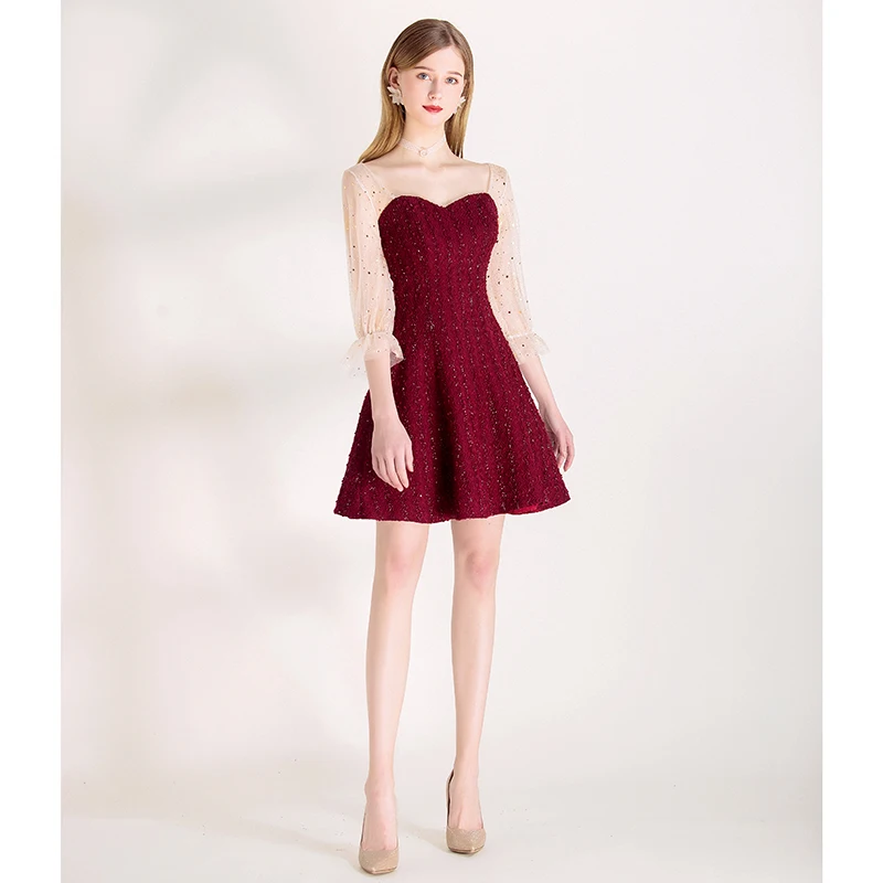 short formal dresses burgundy A Line Burgundy Short Evening Dress Cocktail Dresses Short Party Dress –  formalgowns main image 1