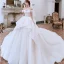 Sexy Ivoire Robe De Mariée 2020 Robe Boule De l'épaule Perlage Paillettes Manches Courtes Dos Nu Cathedral Train
