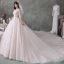 Luxury / Gorgeous Ivory Wedding Dresses 2020 Ball Gown Scoop Neck Beading Pearl Rhinestone 3/4 Sleeve Backless Cathedral Train