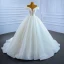 Luxury / Gorgeous Ivory Wedding Dresses 2021 Ball Gown Off-The-Shoulder Beading Pearl Rhinestone Sequins Short Sleeve Backless Chapel Train Wedding