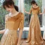 Sparkly Gold Evening Dresses  2020 A-Line / Princess Suede V-Neck Sequins 1/2 Sleeves Backless Floor-Length / Long Formal Dresses
