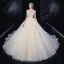 Chinese style Ivory Beading Wedding Dresses 2020 Ball Gown Scoop Neck Pearl Rhinestone Short Sleeve Backless Cathedral Train