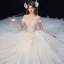 Luxury / Gorgeous Ivory Wedding Dresses 2020 Ball Gown Off-The-Shoulder Beading Rhinestone Sequins Short Sleeve Backless Royal Train