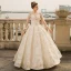 Luxury / Gorgeous Ivory Wedding Dresses 2018 Ball Gown Beading Appliques Lace Pearl Sequins Scoop Neck Backless 3/4 Sleeve Floor-Length / Long Wedding