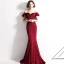 Chic / Beautiful Burgundy Evening Dresses  2020 Trumpet / Mermaid Off-The-Shoulder Beading Lace Flower Short Sleeve Backless Floor-Length / Long Formal Dresses