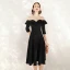 Chic / Belle Noire Robe De Soirée 2020 Princesse Daim Encolure Dégagée 1/2 Manches Mi-Longues Robe De Ceremonie