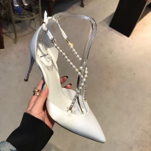 Charming Ivory Cocktail Party Womens Shoes 2020 Pearl X Strap 10 Cm Stiletto Heels Pointed Toe Heels