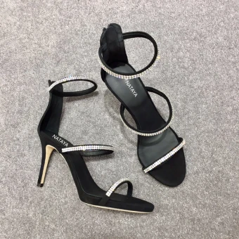 Sexy Svart Fest Sandaler Dame 2020 Rhinestone 10 Cm Stiletthæler Peep Toe Sandaler
