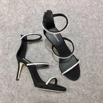 Sexy Black Cocktail Party Womens Sandals 2020 Rhinestone 10 Cm Stiletto Heels Open Peep Toe Sandals