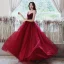 Chic / Beautiful Burgundy Prom Dresses 2020 A-Line / Princess Spaghetti Straps Suede Sleeveless Backless Sequins Floor-Length / Long Formal Dresses