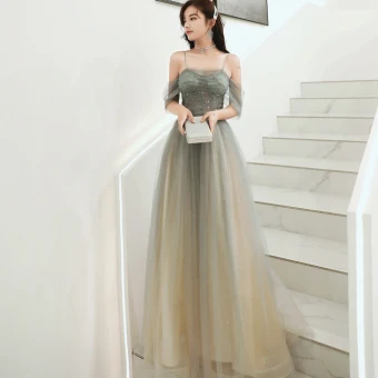 Élégant Armée Verte Robe De Soirée 2020 Princesse Bretelles Spaghetti Perlage Paillettes Manches Courtes Dos Nu Longue Robe De Ceremonie